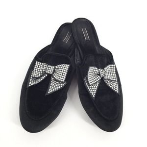 Victoria’s Secret Rhinestone Bow Toe Slippers Medium Womens Black Mules M VS